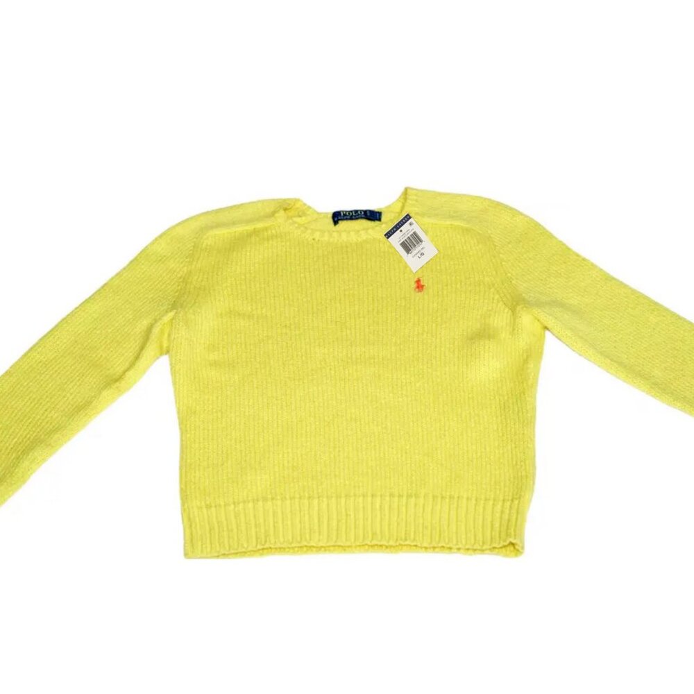 NEW $165 Polo Ralph Lauren Sweater!  Yellow With Orange Polo Player  100% Cotton